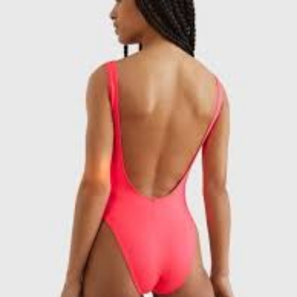 Tommy Jeans Hot Pink Sexy Back Cheeky One Piece Barbie Swimsuit Hot Pink - Picture 2 of 7
